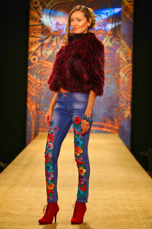 Pantaloni denim cu broderie PB-01